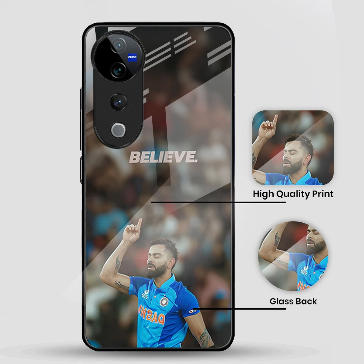 Vivo V40 Pro 5G Premium Acrylic Shockproof Glass Back Case (Virat Kohli)