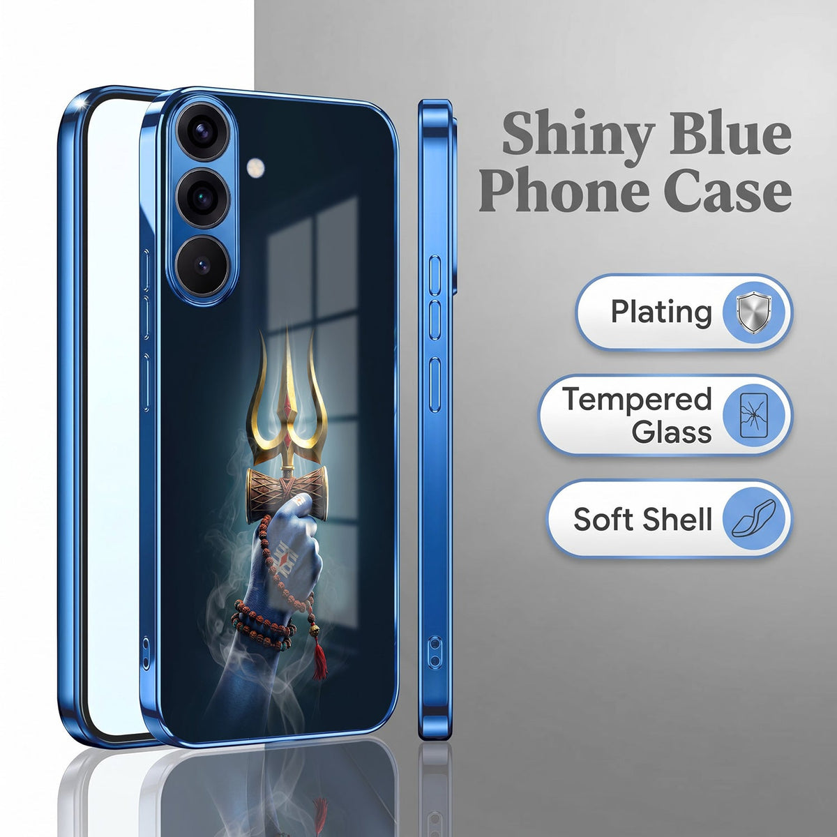 Samsung Galaxy A56 5G Divine Shiva Trisul Blue Electroplated Glass Phone Back Case