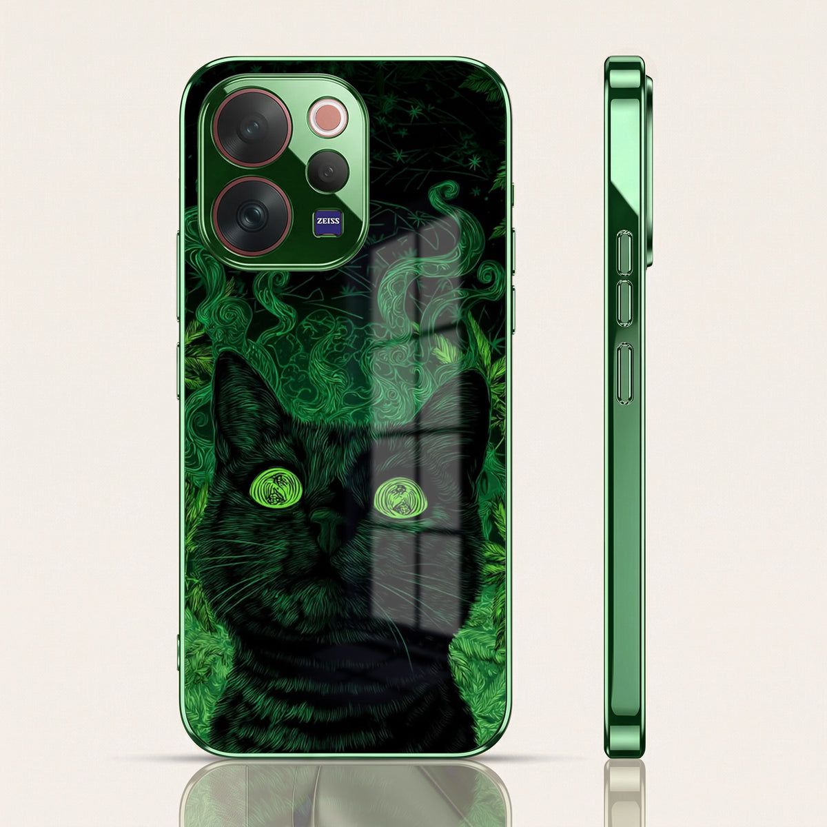 Vivo V70 5G Fantasy Cat Green Electroplated Glass Back Case