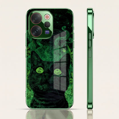 Vivo V70 5G Fantasy Cat Green Electroplated Glass Back Case