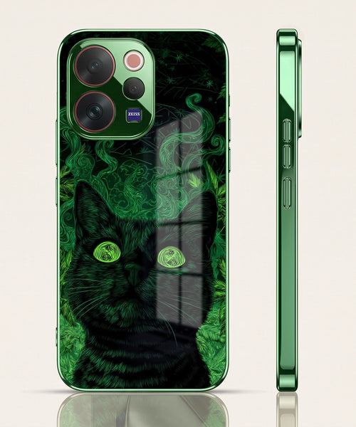 Vivo V70 5G Fantasy Cat Green Electroplated Glass Back Case