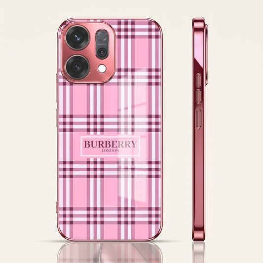 Oppo Reno 14 5G Burberry Classic Pink Electroplated Glass Phone Back Case