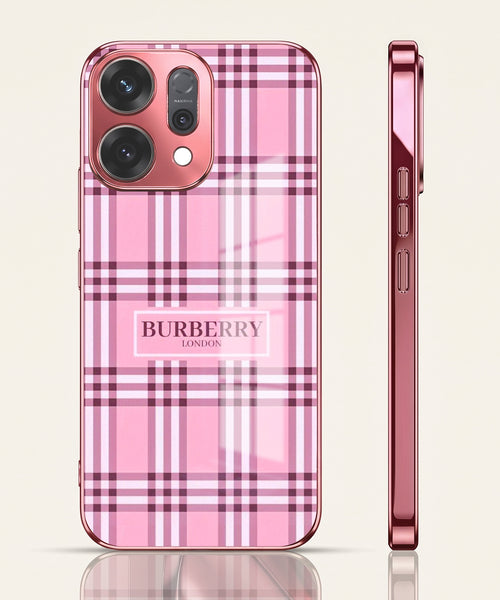 Oppo Reno 14 5G Burberry Classic Pink Electroplated Glass Phone Back Case