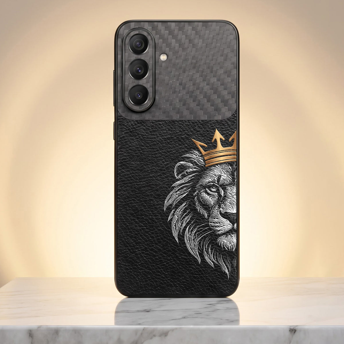 Samsung Galaxy A37 5G Lion King Carbon Fiber Leather Hybrid Back Case
