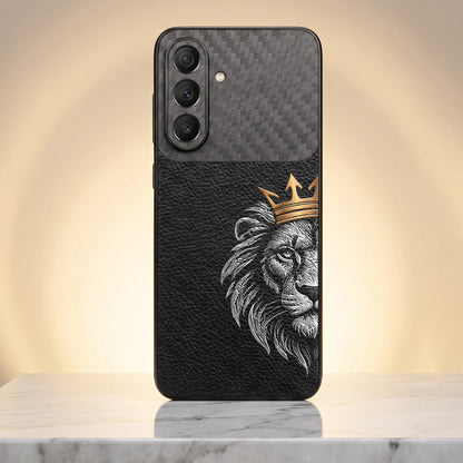Samsung Galaxy A37 5G Lion King Carbon Fiber Leather Hybrid Back Case