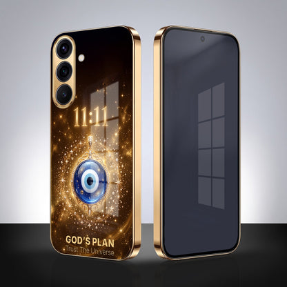 Samsung Galaxy A56 5G God’s Plan Evil Eye Gold Electroplated Glass Phone Back Case