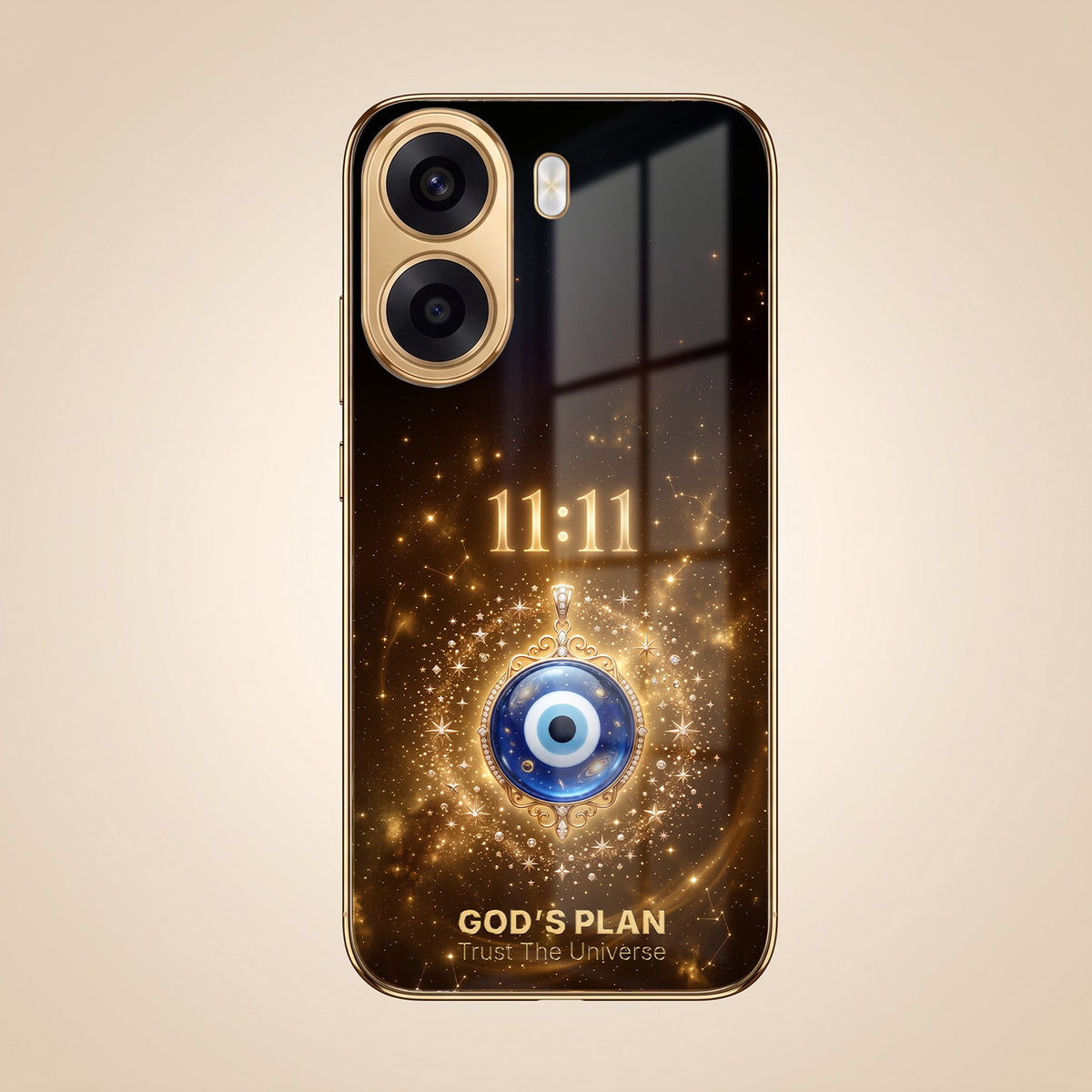 Oppo K14x 5G God’s Plan Evil Eye Gold Electroplated Glass Phone Back Case