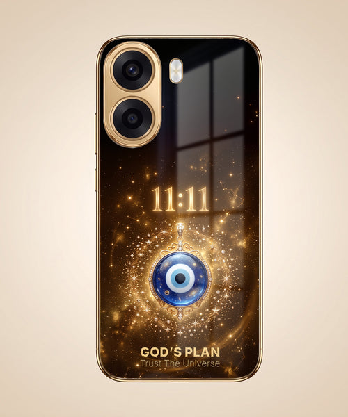 Oppo K14x 5G God’s Plan Evil Eye Gold Electroplated Glass Phone Back Case