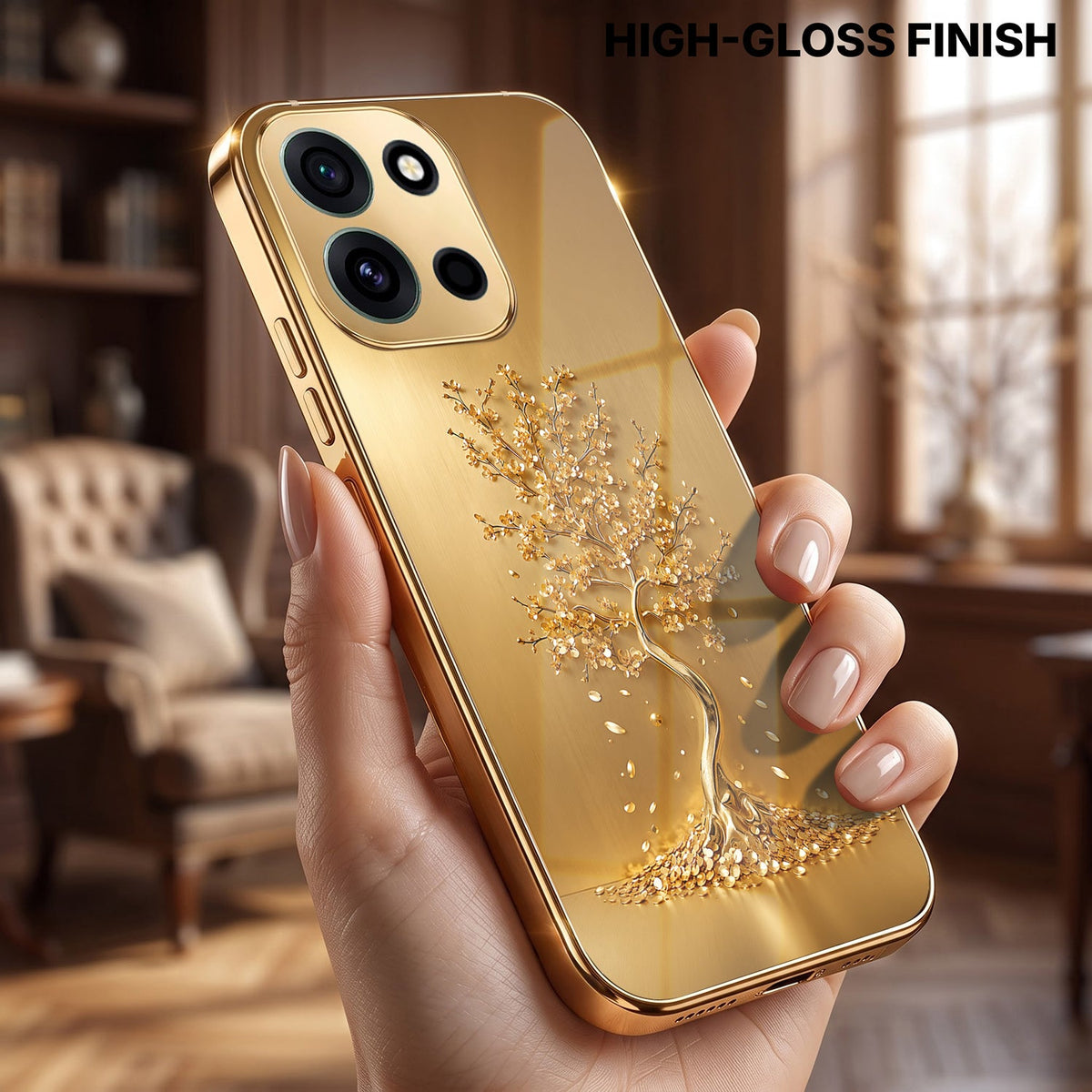 OnePlus Nord 6 5G Golden Tree Gold Electroplated Glass Phone Back Case