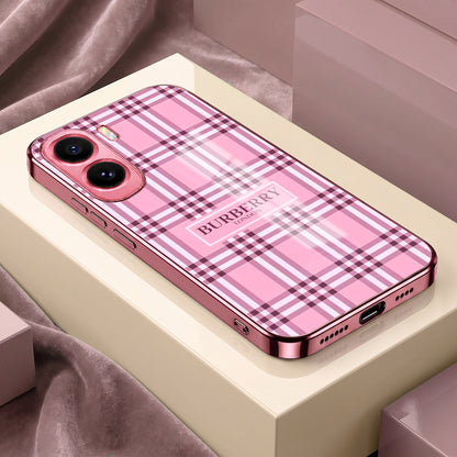 Vivo T5 Pro 5G Burberry Classic Pink Electroplated Glass Phone Back Case