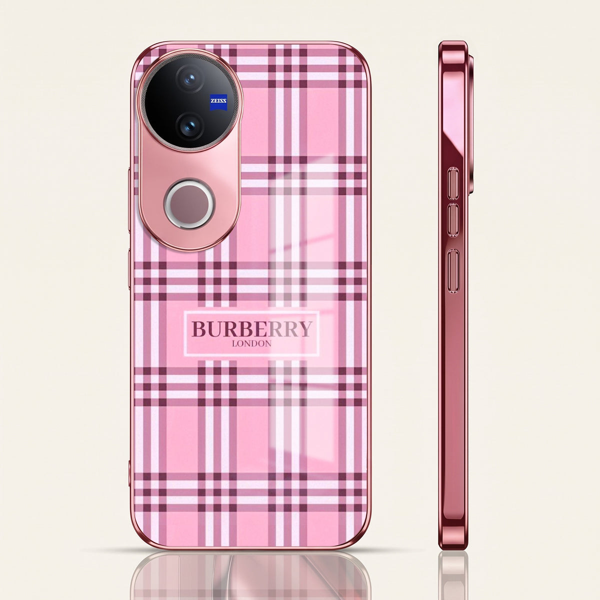 Vivo V50 5G Burberry Classic Pink Electroplated Glass Phone Back Case