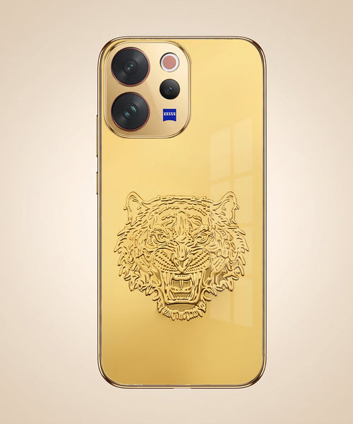 Vivo V70 5G Golden Tiger Face Gold Electroplated Glass Phone Back Case