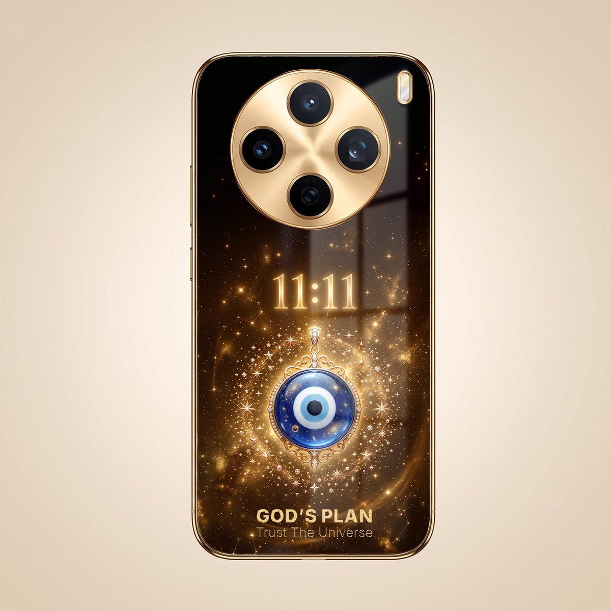 Vivo X200T 5G God’s Plan Evil Eye Gold Electroplated Glass Phone Back Case