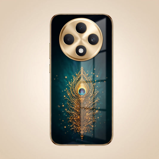 Oppo F27 5G Golden Peacock Feather Gold Electroplated Glass Phone Back Case