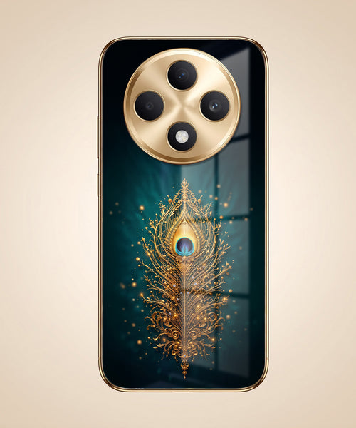 OPPO F27 Pro+ 5G Golden Peacock Feather Gold Electroplated Glass Phone Back Case