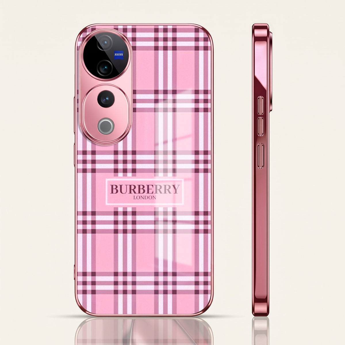 Vivo V40 Pro 5G Burberry Classic Pink Electroplated Glass Phone Back Case