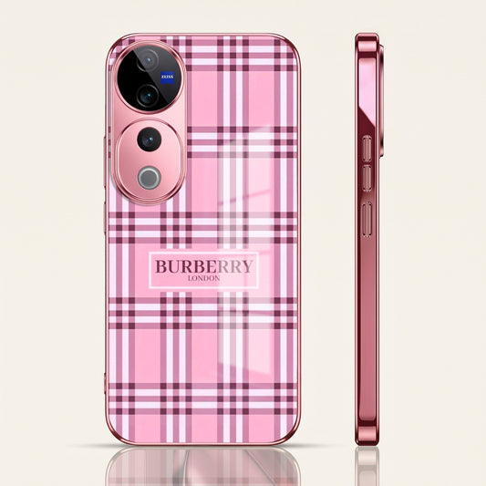 Vivo V40 Pro 5G Burberry Classic Pink Electroplated Glass Phone Back Case