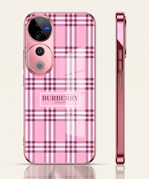 Vivo V40 Pro 5G Burberry Classic Pink Electroplated Glass Phone Back Case