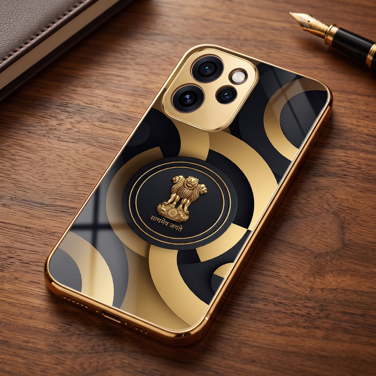 Oppo Reno 15 Pro Mini 5G Royal Emblem Gold Electroplated Glass Phone Back Case
