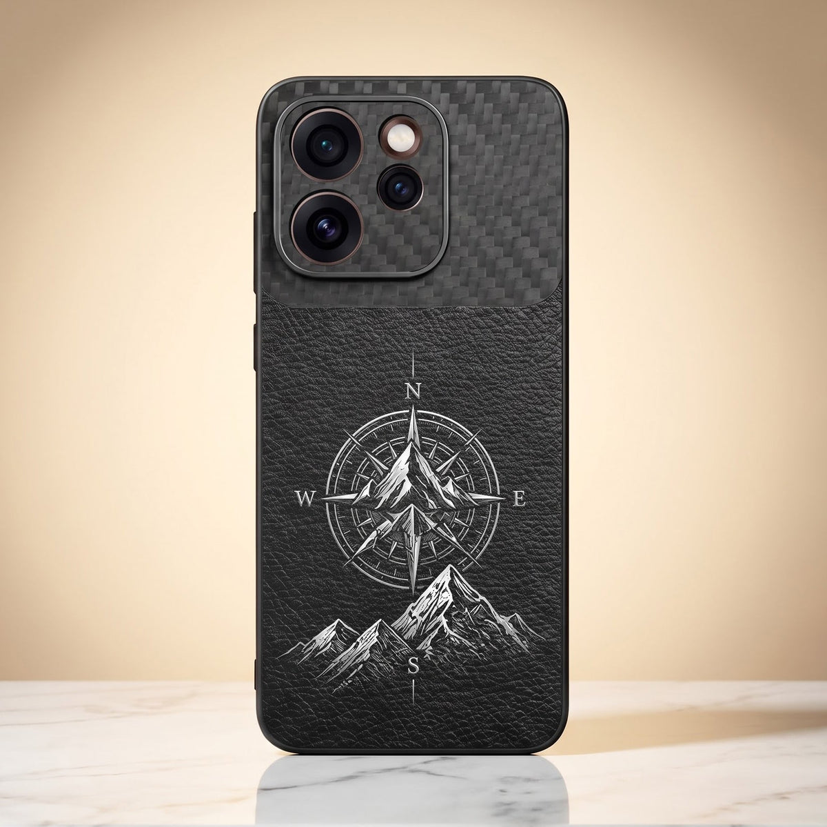 Oppo Reno 15 Pro Mini 5G Compass Carbon Fiber Leather Hybrid Back Case