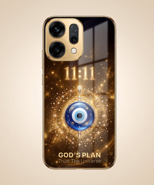 Oppo Reno 14 5G God’s Plan Evil Eye Gold Electroplated Glass Phone Back Case