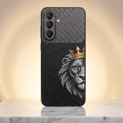 Samsung Galaxy A57 5G Lion King Carbon Fiber Leather Hybrid Back Case
