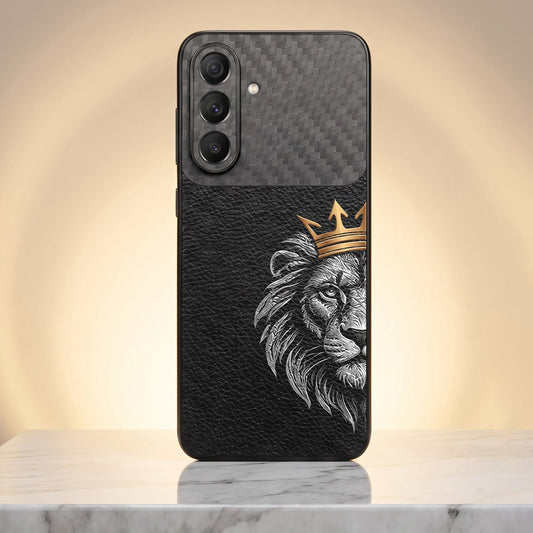 Samsung Galaxy A57 5G Lion King Carbon Fiber Leather Hybrid Back Case