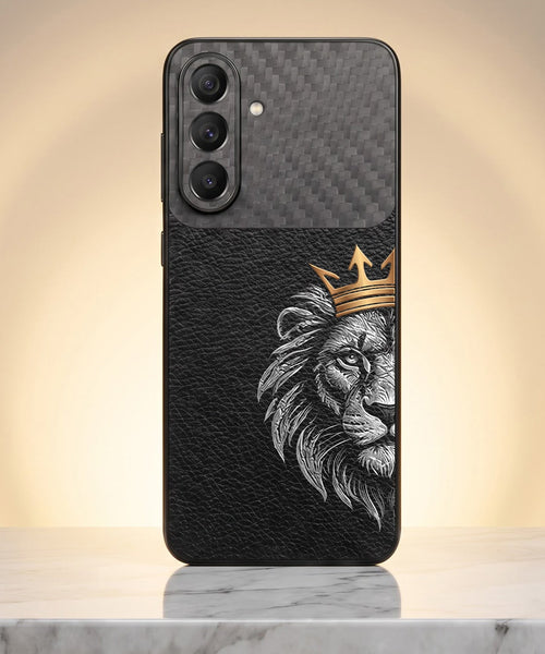 Samsung Galaxy A57 5G Lion King Carbon Fiber Leather Hybrid Back Case