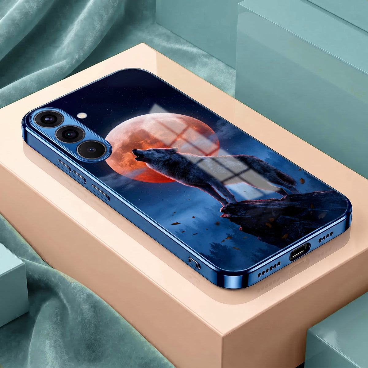 Samsung Galaxy A36 5G Lunar Wolf Blue Electroplated Glass Phone Back Case