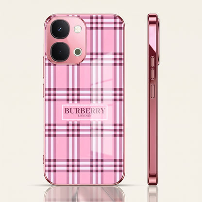 Vivo T5x 5G Burberry Classic Pink Electroplated Glass Phone Back Case