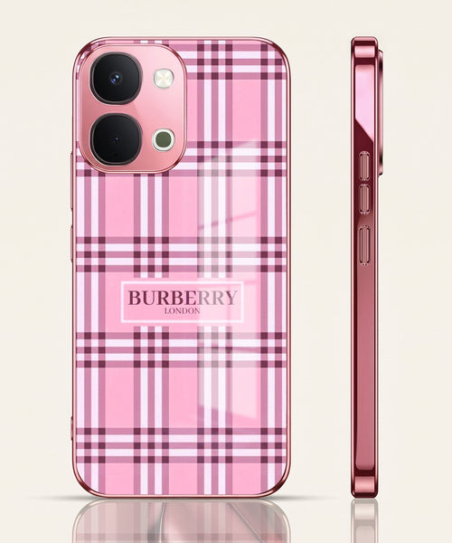 Vivo T5x 5G Burberry Classic Pink Electroplated Glass Phone Back Case