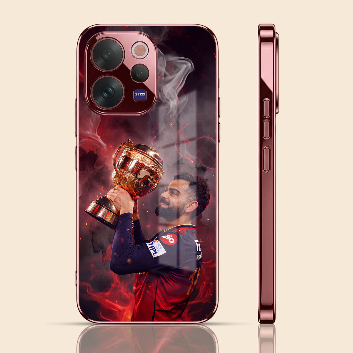 Vivo V70 5G Virat Kohli Burgundy Electroplated Glass Back Case