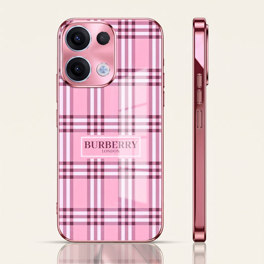 Oppo Reno 13 5G Burberry Classic Pink Electroplated Glass Phone Back Case