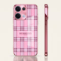 Oppo Reno 13 5G Burberry Classic Pink Electroplated Glass Phone Back Case