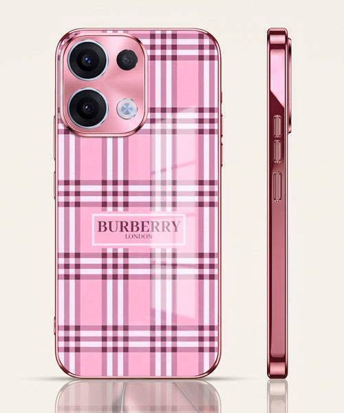Oppo Reno 13 5G Burberry Classic Pink Electroplated Glass Phone Back Case