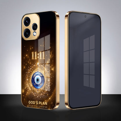 Oppo Reno 15 5G God’s Plan Evil Eye Gold Electroplated Glass Phone Back Case
