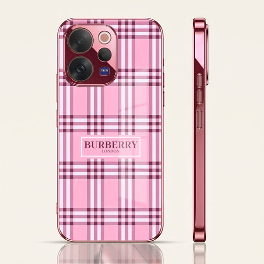 Vivo V70 5G Burberry Classic Pink Electroplated Glass Phone Back Case