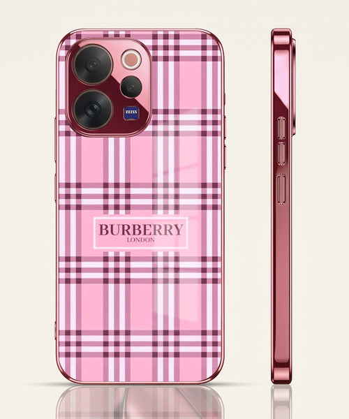 Vivo V70 5G Burberry Classic Pink Electroplated Glass Phone Back Case