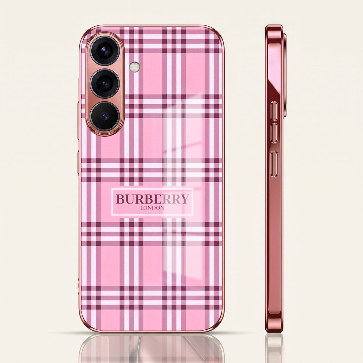 Samsung Galaxy A36 5G Burberry Classic Pink Electroplated Glass Phone Back Case