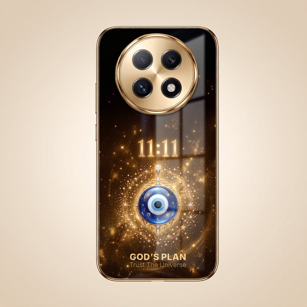 Oppo F29 Pro 5G God’s Plan Evil Eye Gold Electroplated Glass Phone Back Case