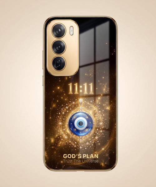 Oppo Reno 12 Pro 5G God’s Plan Evil Eye Gold Electroplated Glass Phone Back Case