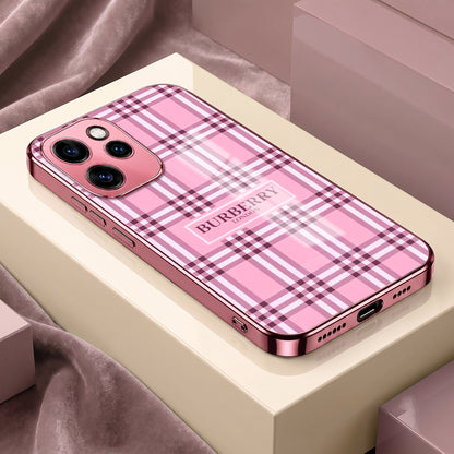 Oppo Reno 15 Pro 5G Burberry Classic Pink Electroplated Glass Phone Back Case