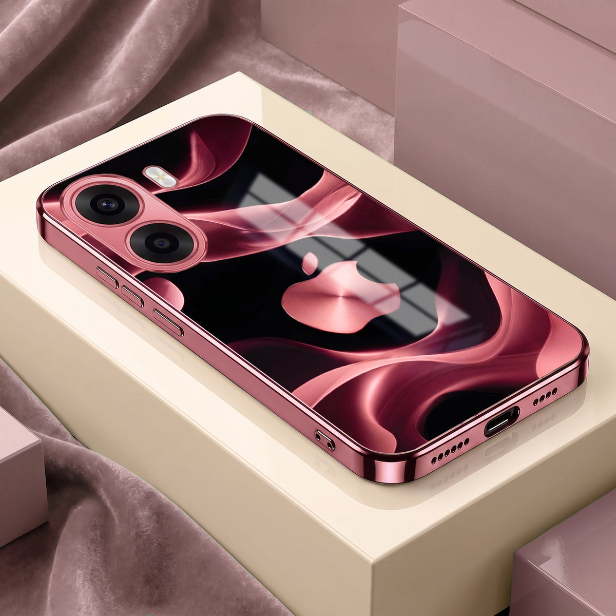 Oppo K14x 5G Luxury Wave Pink Electroplated Glass Phone Back Case