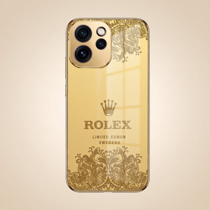 Oppo Reno 15 Pro Mini 5G Rolex Crown Gold Electroplated Glass Phone Back Case
