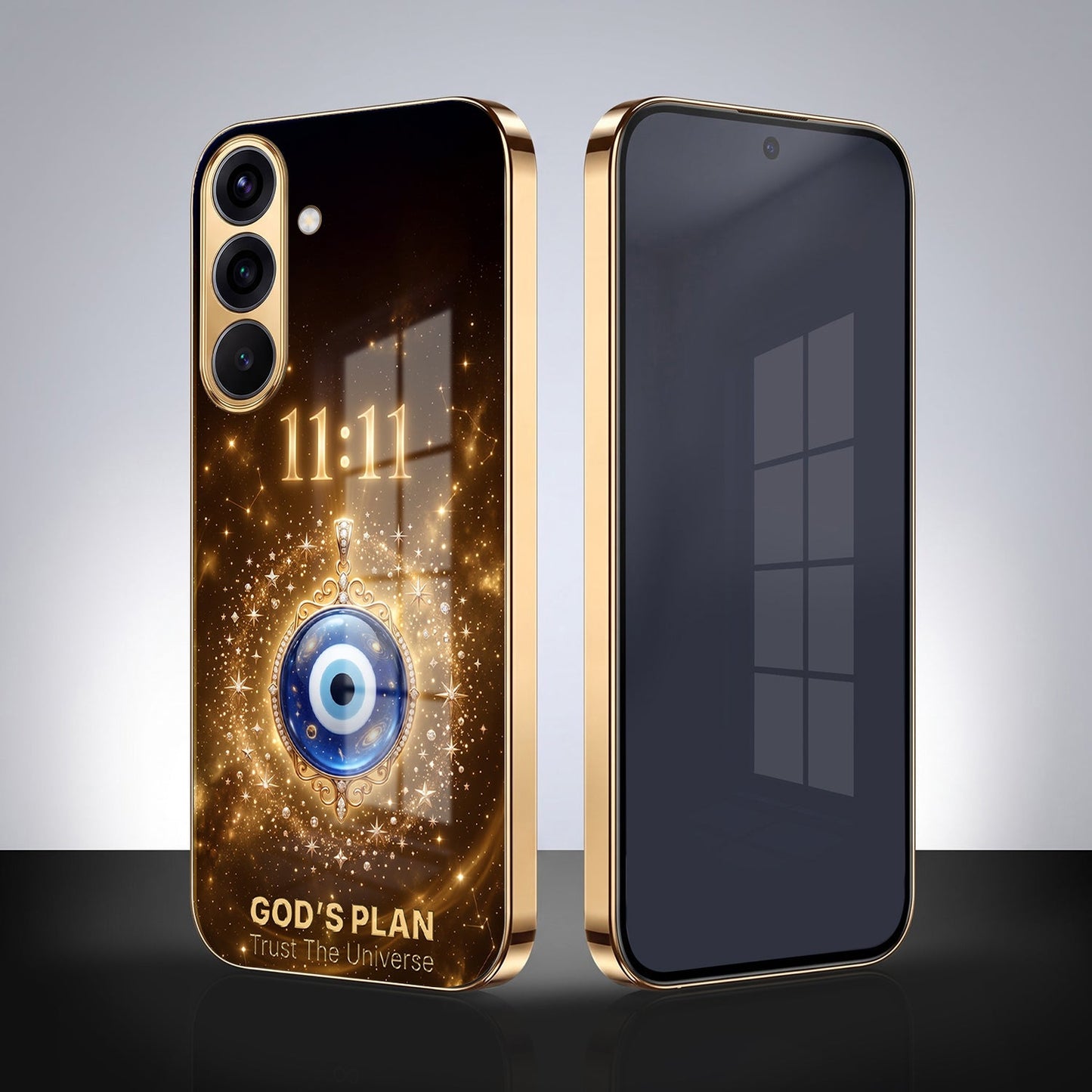 Samsung Galaxy A36 5G God’s Plan Evil Eye Gold Electroplated Glass Phone Back Case