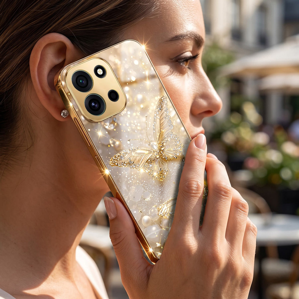 OnePlus Nord 6 5G Golden Butterfly Gold Electroplated Glass Phone Back Case
