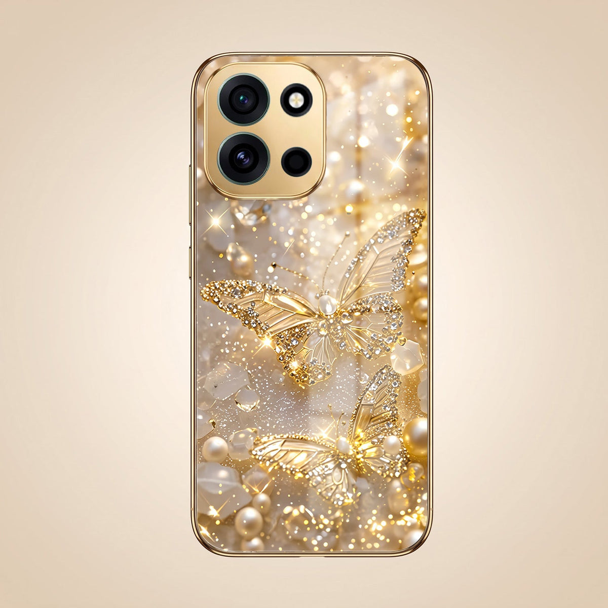 OnePlus Nord 6 5G Golden Butterfly Gold Electroplated Glass Phone Back Case