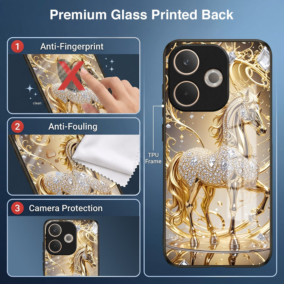 Oppo A5 Pro 5G Luxury Horse Texture Acrylic Glass Back Case