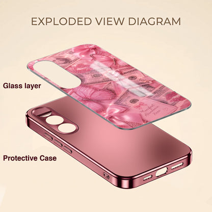 Vivo V70 FE 5G Luxury Dollar Butterfly Pink Electroplated Glass Phone Back Case