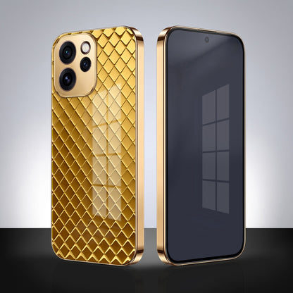 Oppo Reno 15 Pro Mini 5G Golden Criss Cross Gold Electroplated Glass Phone Back Case